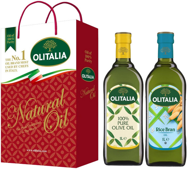 OLITALIA 奧利塔 純橄欖油1L + 玄米油1L 2件禮盒, 1盒
