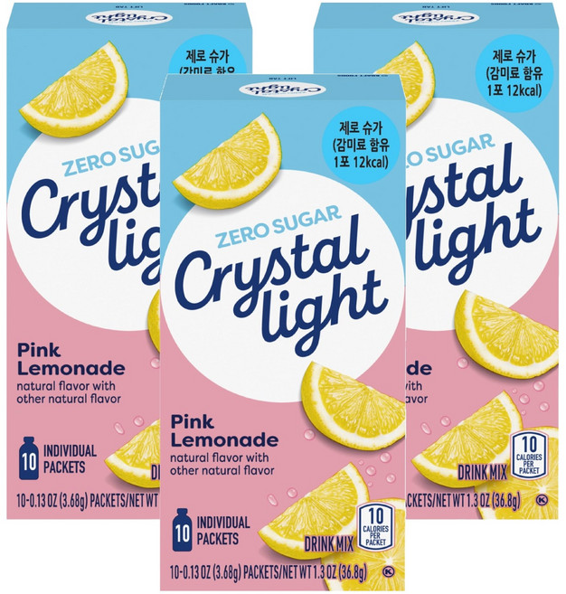Crystal Light 粉紅檸檬飲沖泡包, 3.68g, 10條, 3盒