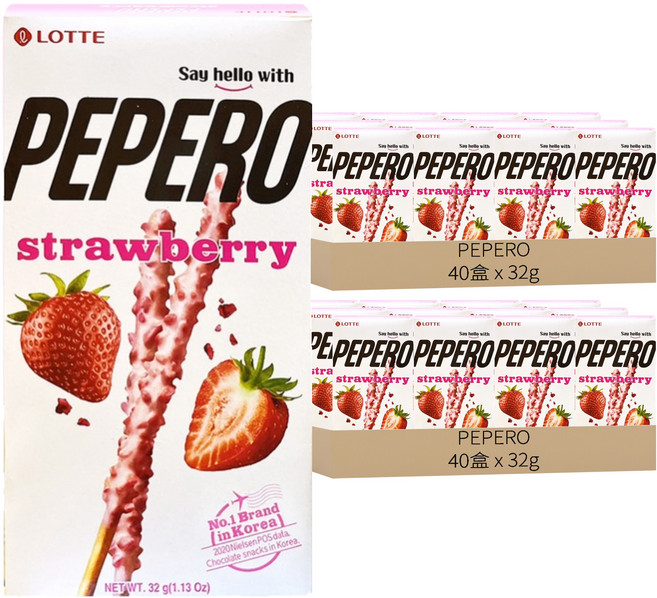 LOTTE 樂天 PEPERO草莓脆粒餅乾棒, 32g, 80盒