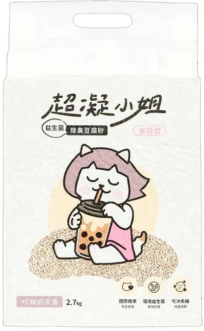 超凝小姐 米粒型益生菌除臭豆腐砂, 珍珠奶茶, 2.7kg, 1包
