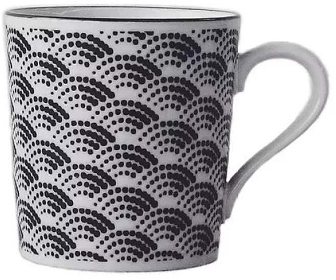 AWASAKA 粟坂 komon 馬克杯 380ml, 青海波 黑色 + 白色, 1個
