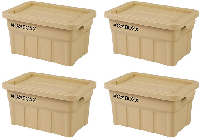 HOMBOXX 工業風高荷重附蓋收納箱 小型款 2L, 卡其黃, 4個