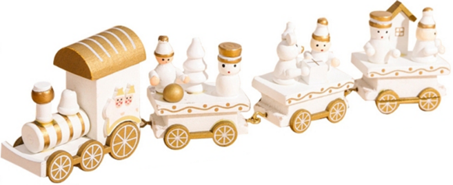 摩達客 木質療癒耶誕小火車擺飾, 白色款, 1組