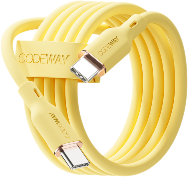 CODEWAY PALLET系列 100W PD USB-C to USB-C 傳輸線, 60cm, 黃色, 1條