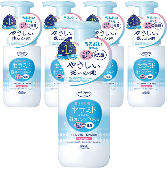 KOSE 高絲 softymo 絲芙蒂 台灣公司貨 神經醯胺卸粧洗顏慕絲, 200ml, 5個