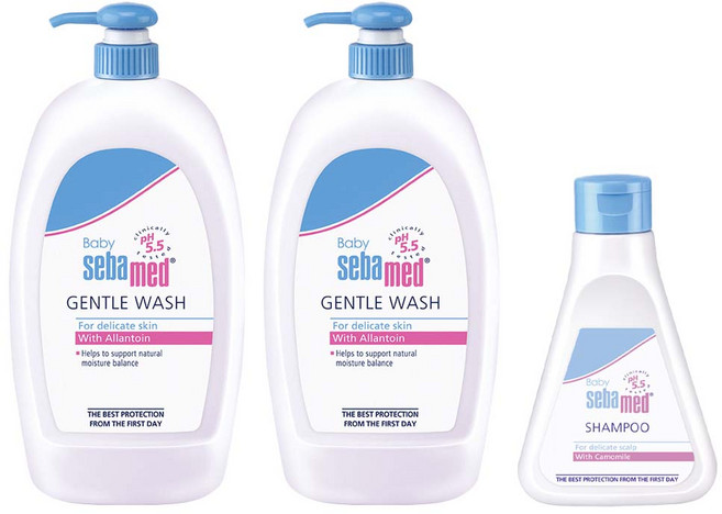 sebamed 施巴 台灣公司貨 嬰兒舒敏浴露400ml x 2瓶 + 嬰幼兒洗髮乳150ml, 1組