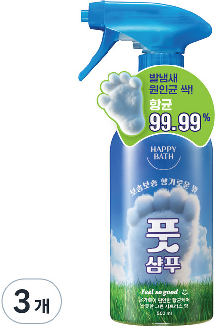 HAPPY BATH Feel So Good淨味足部護理噴霧 綠意柑橘香, 1件, 3個, 500ml