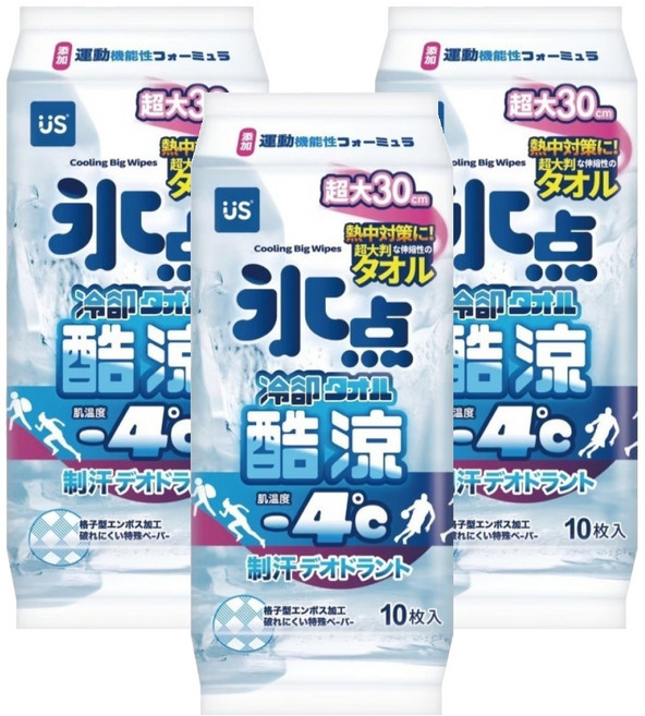 US baby 優生 冰點酷涼濕巾10抽 加大版, 3包, 1入, 50g