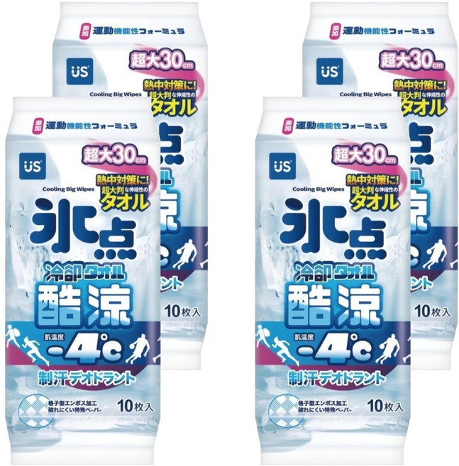 US baby 優生 冰點酷涼濕巾10抽 加大版, 4包, 1入, 50g
