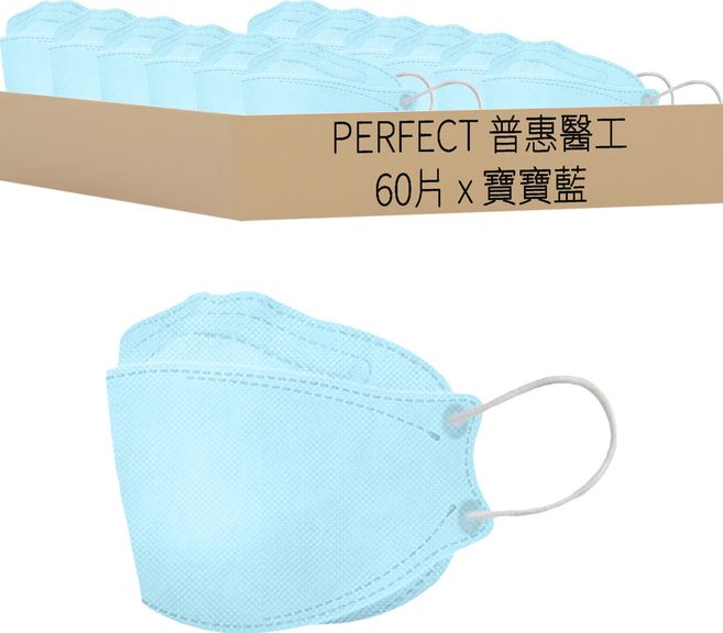 PERFECT 普惠醫工 韓版KF94 醫用口罩 成人款, 寶寶藍, 10片, 6盒