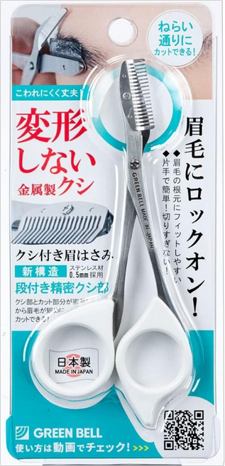 GREEN BELL 綠鐘 修眉剪刀附梳 MI1247, 白色, 1個