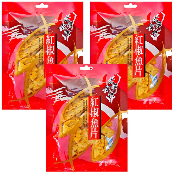長松食品 台灣好味 紅椒魚片, 60g, 3包