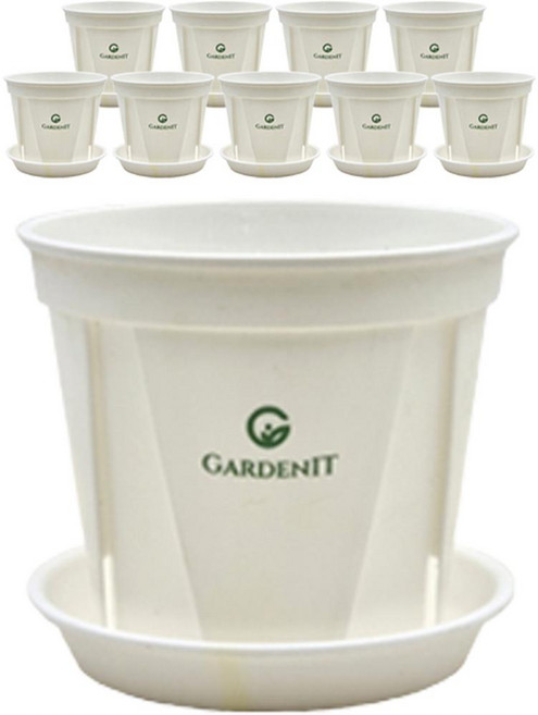 Gardenit 原創狹縫盆 + 底盤套組, 白色, 10組