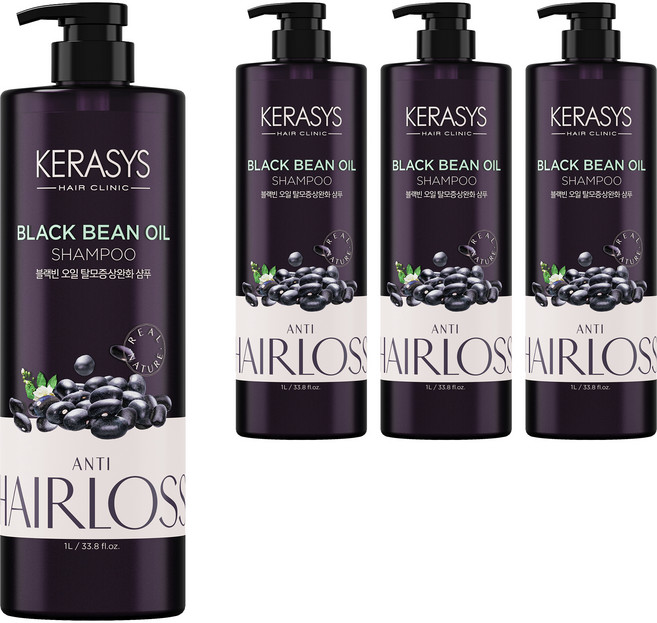 KERASYS 黑豆油緩解掉髮症狀洗髮精 茉莉香草, 1L, 4個