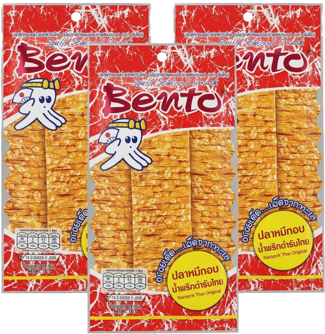 Bento 超味魷魚片 麻辣, 18g, 3包