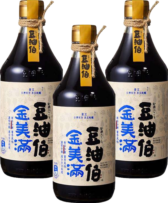 豆油伯 金美滿無添加糖釀造醬油, 500ml, 3瓶