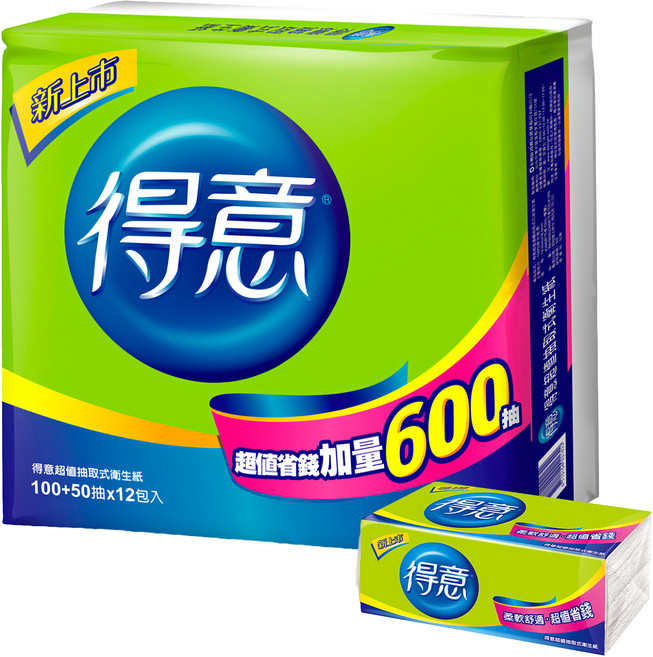 得意 抽取式衛生紙 150張, 12包, 1袋