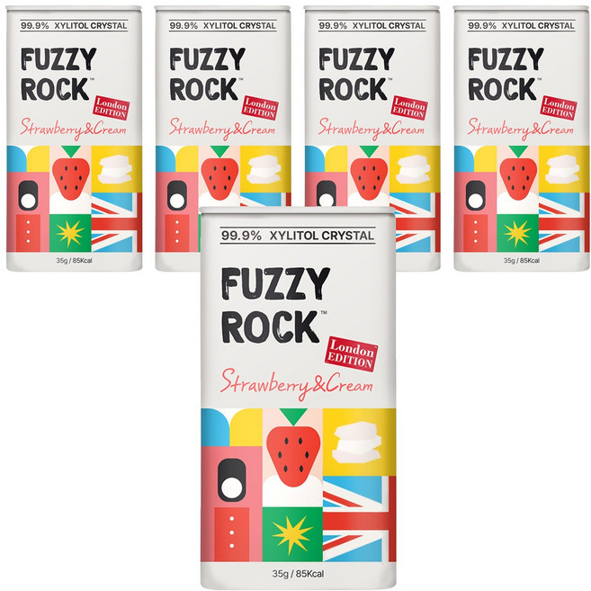 Fuzzy Rock 木糖醇水晶糖 草莓&奶油口味, 5罐, 35g