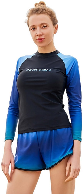 HeaTwave 熱浪 女款 兩截式長袖泳衣 + 短褲, 黑色