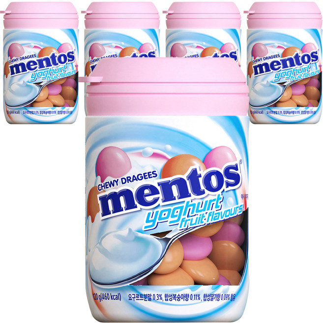 mentos 曼陀珠 罐裝曼陀珠 優格口味, 120g, 5個