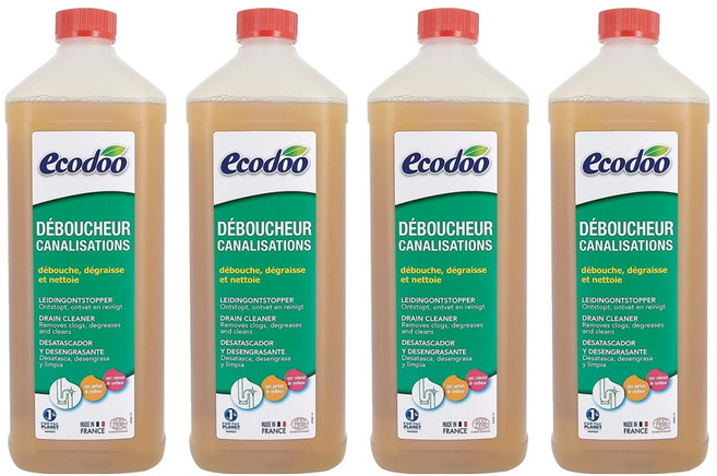 ecodoo 環保水管疏通劑 天然來源 不傷水管 有效清除油垢 肥皂 紙類及毛髮, 4瓶, 1L
