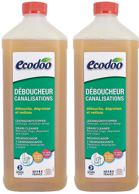 ecodoo 環保水管疏通劑 天然來源 不傷水管 有效清除油垢 肥皂 紙類及毛髮, 2瓶, 1L