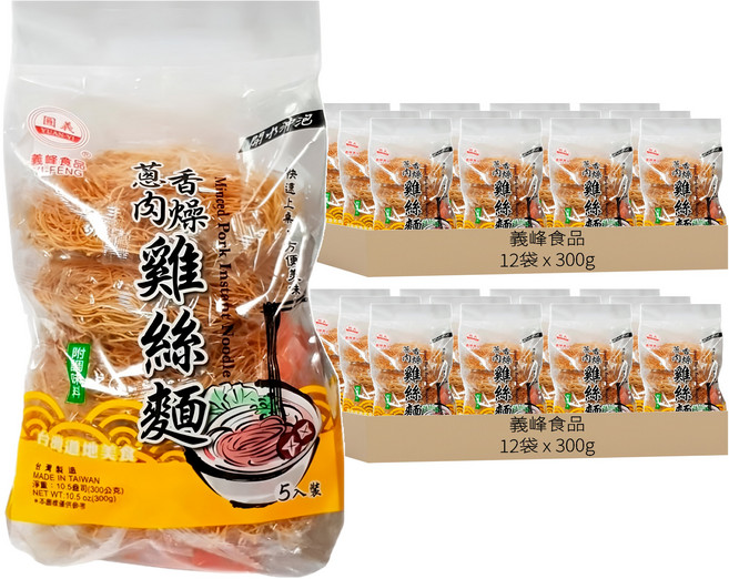 義峰食品 蔥香肉燥風味雞絲麵, 300g, 24袋