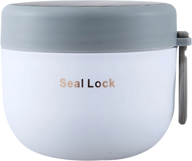 SEAL LOCK 雙色雙層可拆卸不鏽鋼保溫隔熱不燙手湯粥碗 800ml 隨附湯匙 白色 便當盒 1個