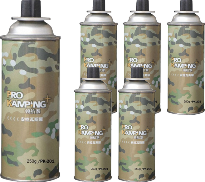 PRO KAMPING 領航家 安控普通瓦斯罐 250g, 6罐, 迷彩