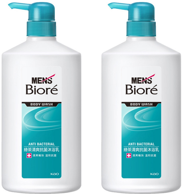 MEN's Biore 台灣公司貨 男性專用 綠茶清爽抗菌沐浴乳, 750ml, 2瓶