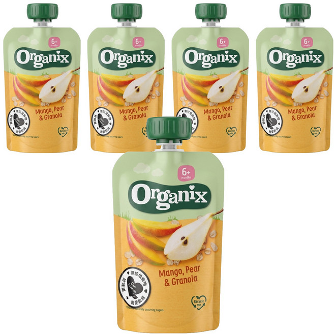 Organix 歐佳 燕麥纖泥 芒果+洋梨, 100g, 5包