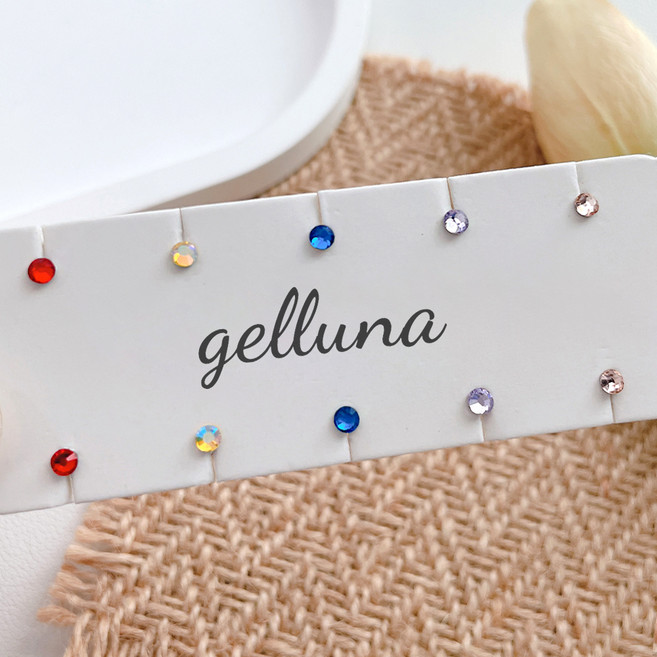 gelluna 女款彩色扁平鑲鑽基本簡約啞鈴耳環P-50 超迷你 2.5mm 5種*2入+雙格收納盒組