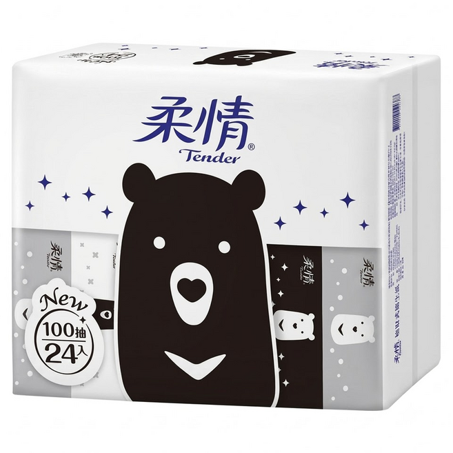 柔情 抽取式衛生紙 熊熊經典款, 24包, 1袋