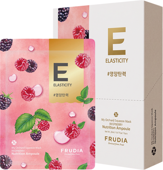 FRUDIA 台灣公司貨 鮮榨果汁肌 彈力保濕面膜 覆盆子, 10片, 1盒