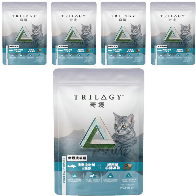 TRILOGY 奇境 無穀貓糧, 300g, 5包, 澳洲尖吻鱸 + 鮪魚 + 紐西蘭羊肺凍乾