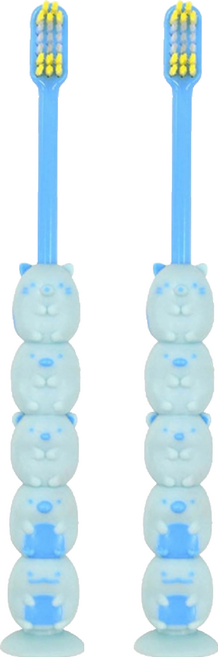 Pitatto Sumikkogurashi 角落生物 幼兒吸盤牙刷 3歲以上適用, 顏色隨機, 1入, 2支