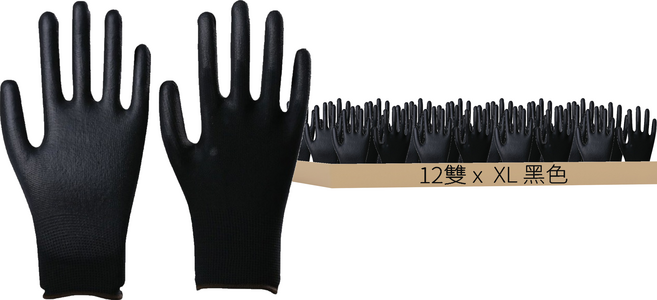 PU工作防滑手套, 黑色, 12雙