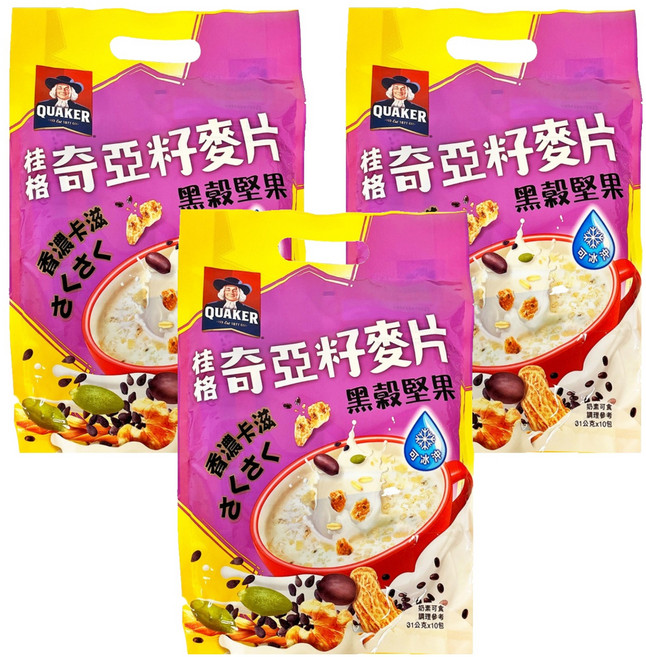 QUAKER 桂格 黑穀堅果奇亞籽麥片 10包, 310g, 3袋