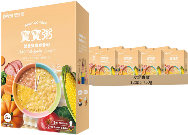 波堤寶寶 寶寶粥 綜合 6個月以上 5包, 750g, 12盒