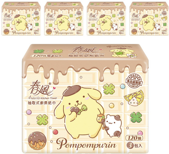 春風 布丁狗抽取式廚房紙巾 120張, 3包, 5組