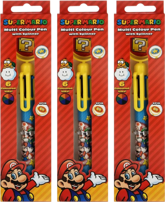 Nintendo 任天堂 瑪利歐 轉轉多色筆, 無敵星 + 問號磚 多色筆身, 3支