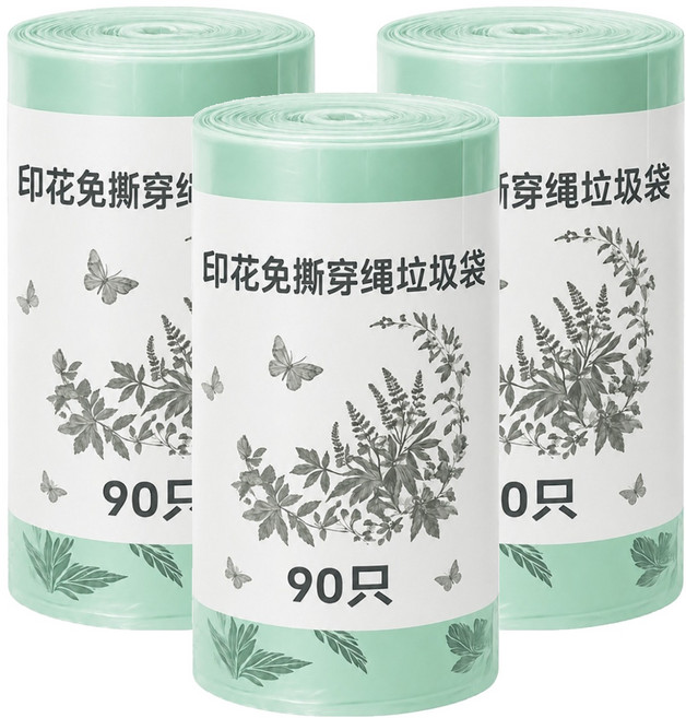 apex Innovation 免撕抽繩手提垃圾袋 艾草味 90張 540g, 3捲