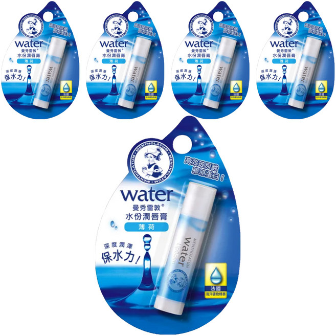 MENTHOLATUM 曼秀雷敦 台灣公司貨 水份潤唇膏, 薄荷, 3.5g, 5支