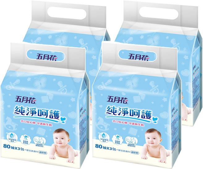 五月花 嬰兒柔濕巾 超厚型, 80張, 12包