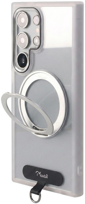 Moxbii 保護殼 Samsung S24 Ultra 旋轉磁吸支架 掛片組 防摔軟邊框 PC硬背板 MagSafe Compatible 銀月白 + 航太銀