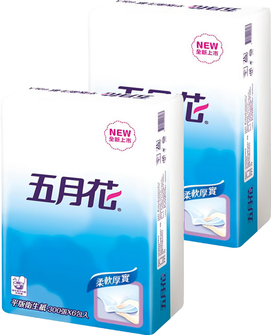 五月花 平版衛生紙 單層 300抽, 6包, 2袋