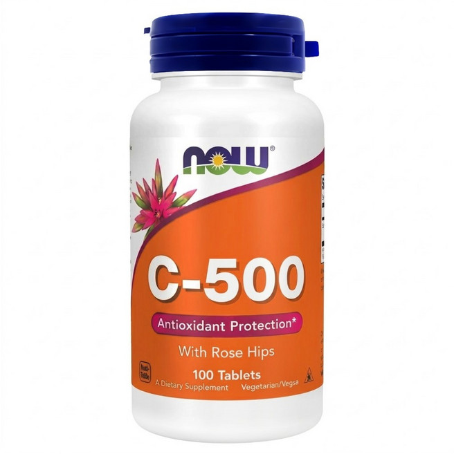 NOW Foods 維他命C-500 + 玫瑰果, 100顆, 1罐