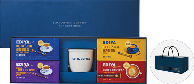EDIYA COFFEE 即溶咖啡禮盒, 即溶咖啡4種 + 馬克杯 + 提袋, 1套