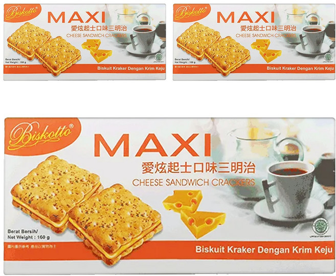 Biskotto MAXI 愛炫三明治餅乾 起士口味 奶素, 160g, 3盒