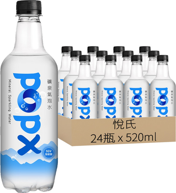 悅氏 礦泉氣泡水, 520ml, 24瓶